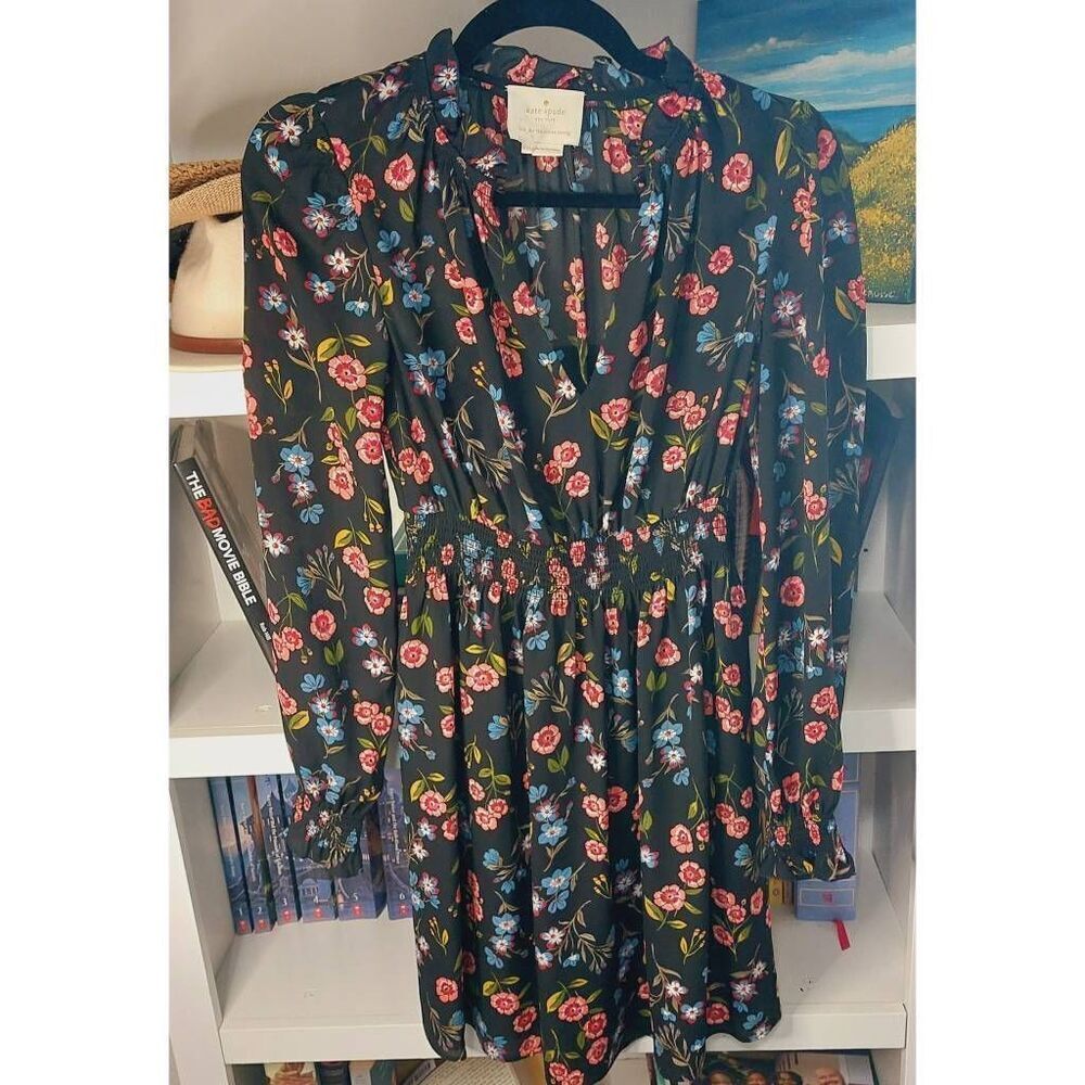 Kate Spade Meadow Floral Shift Dress Black Pink XXS NWOT - Picture 12 of 12